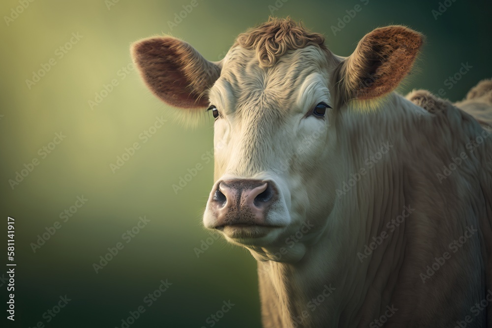 A Cow on a farm, clean sharp focus, highly detailed fur, cinematic film photography.