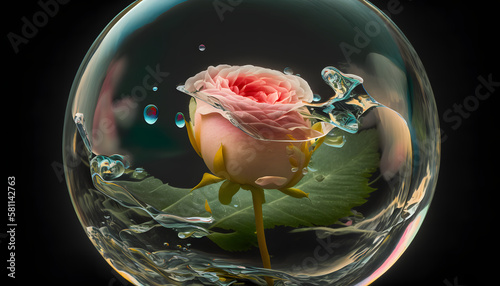 une rose dans une bulle, généré par IA
