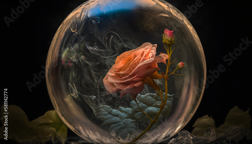 une rose dans une bulle, généré par IA