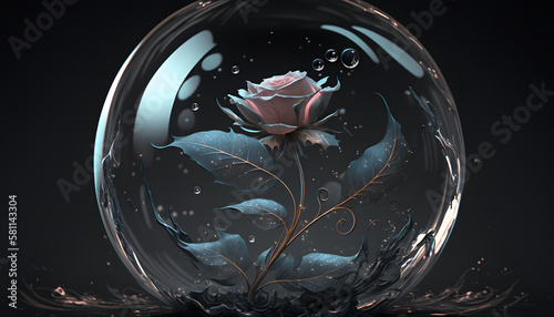 une rose bleue dans une bulle, généré par IA