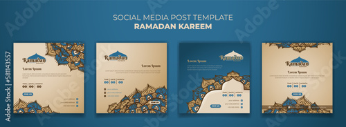 Set of ramadan social media post template with hand drawn of mandala design