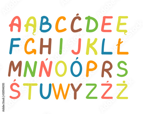 A set of cartoons in the Polish alphabet for a child. ABC. Translation  Letters of the alphabet. Design for typography  banners  cards and more. Flat vector style.