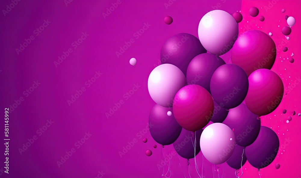  a bunch of balloons floating in the air on a purple background with bubbles and bubbles on the bottom of the balloons are floating in the air.  generative ai