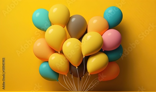  a bunch of balloons are in a vase on a yellow background with a yellow wall in the background and a yellow wall in the background. generative ai