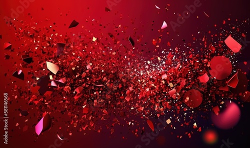  a bunch of red confetti on a black and red background with a lot of confetti on the bottom of the image.  generative ai