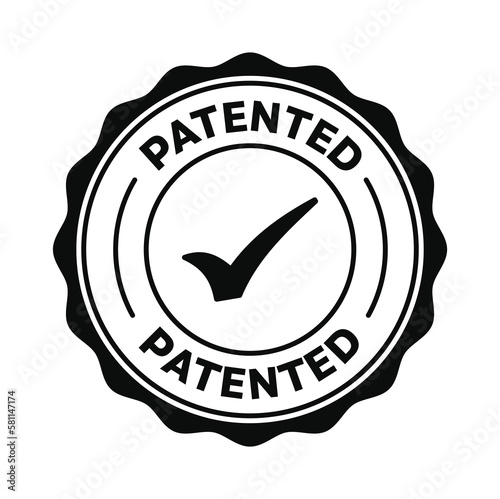 Patented icon. Black and White rounded vector stamp of a patent. isolated Patent certificate sign. suitable for Patented products or Patented technology, formulas. EPS 10