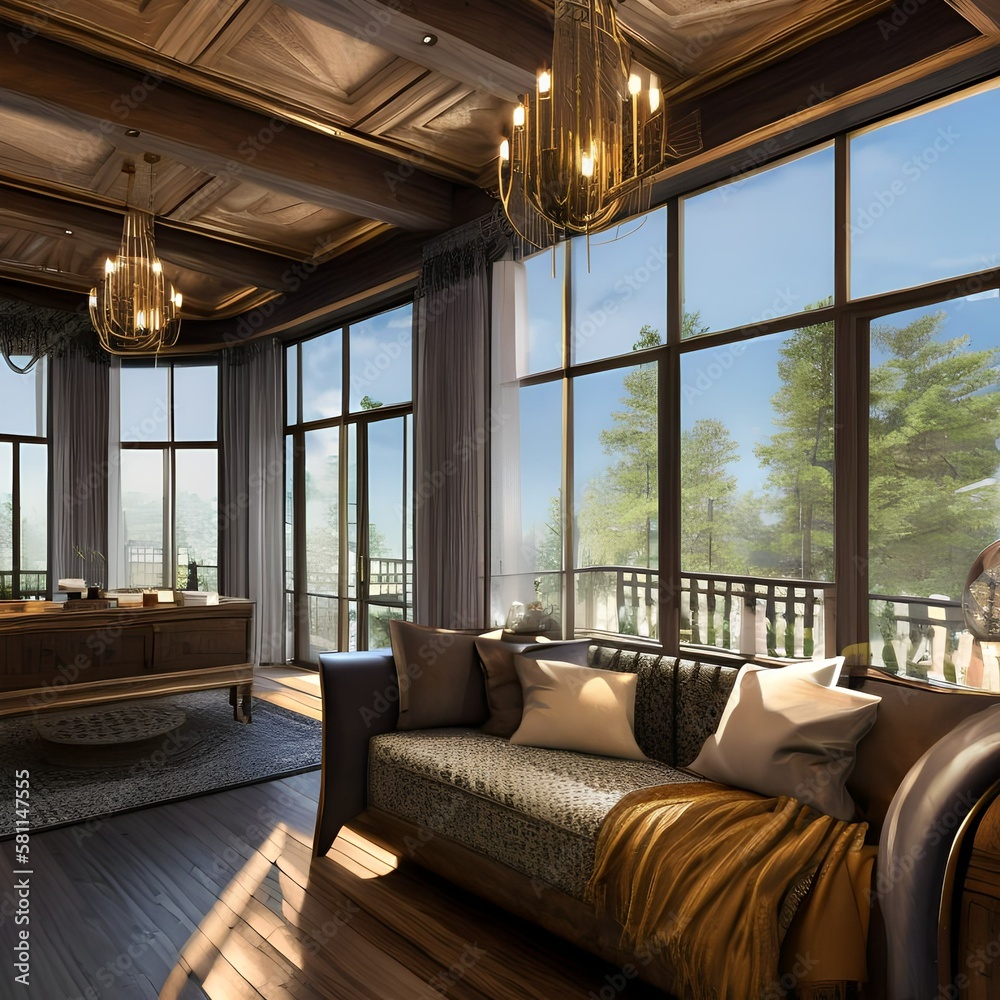 an interior design of a living room with a rustic and vintage look1, Generative AI an interior design of a living room with a rustic and vintage look1, Generative AI