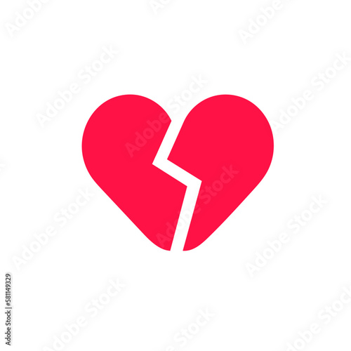 Red broken heart shape. Vector color glyph icon isolated on white background.