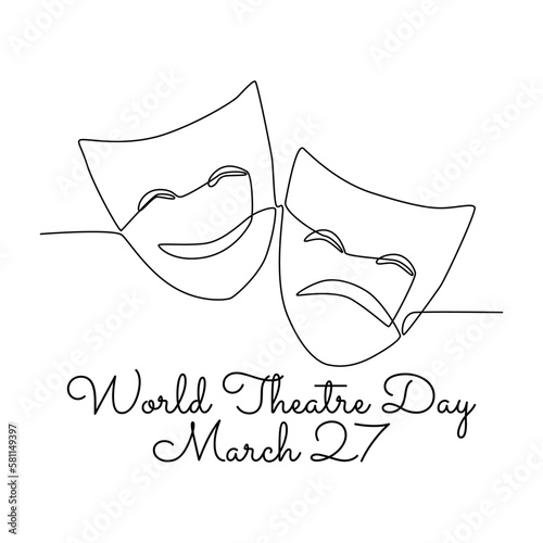 single line art of world theatre day good for world theatre day celebrate. line art. illustration.