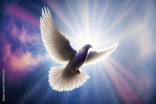 dove of peace with beautiful cloud and sun rays generative ai