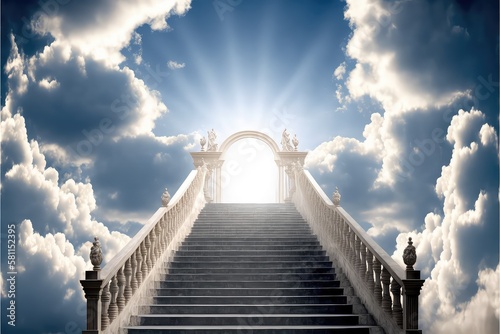 Tableau sur toile the stairway to god a heavenly ladder with holy sun rays generative ai