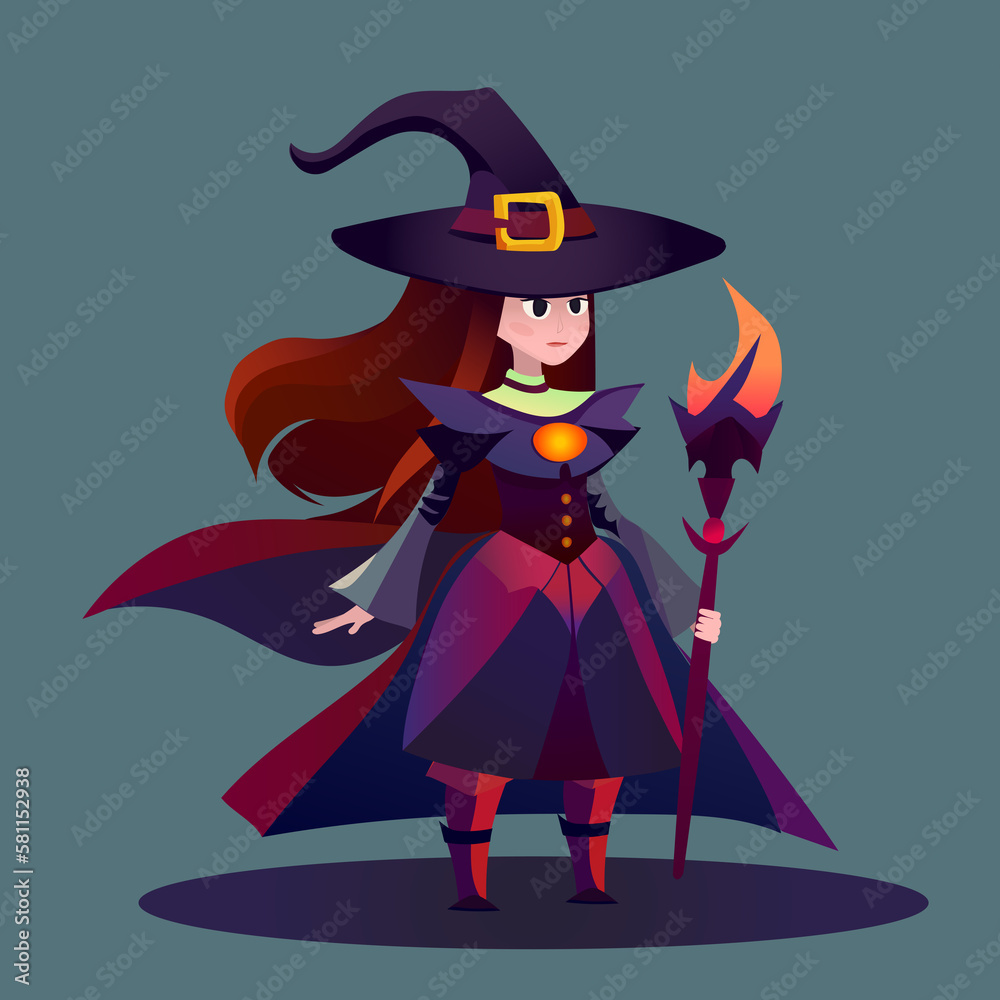 Game character - witch. Illustration, cartoon style