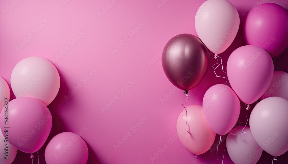 Pink Balloons on Pink Background with Copy Space for Text. Generative Ai.