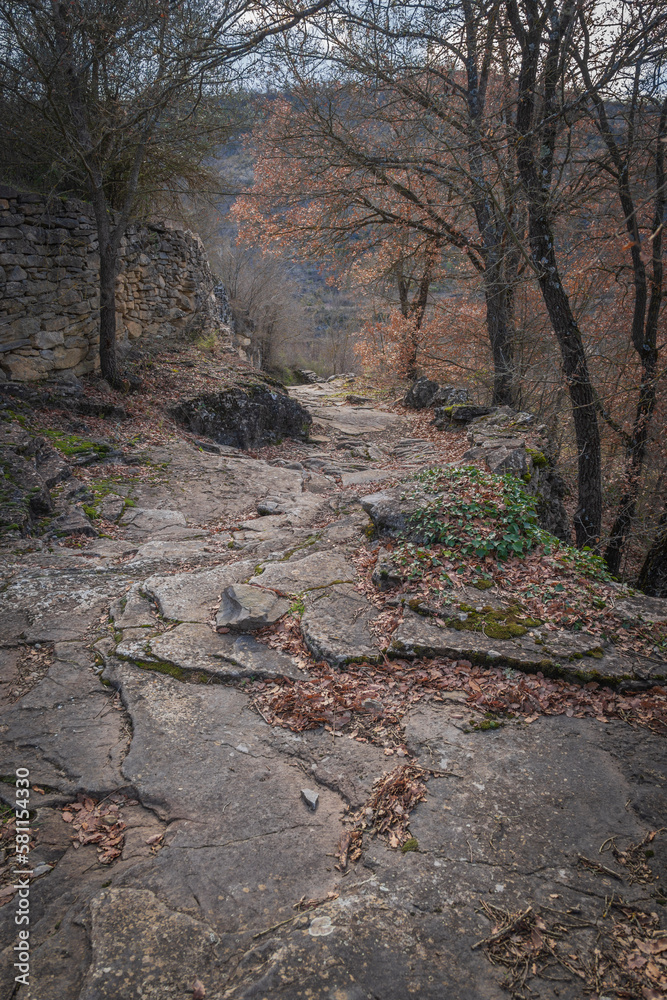 montanana huesca aragon spain cobbled path to the village montanana huesca aragon spain cobbled path to the village