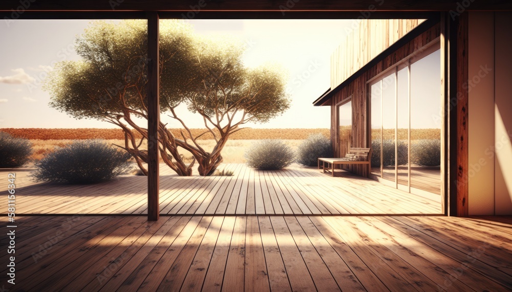 Fototapeta premium Modern wooden terrace close to nature