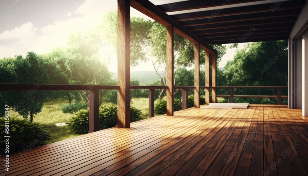 Modern wooden terrace close to nature