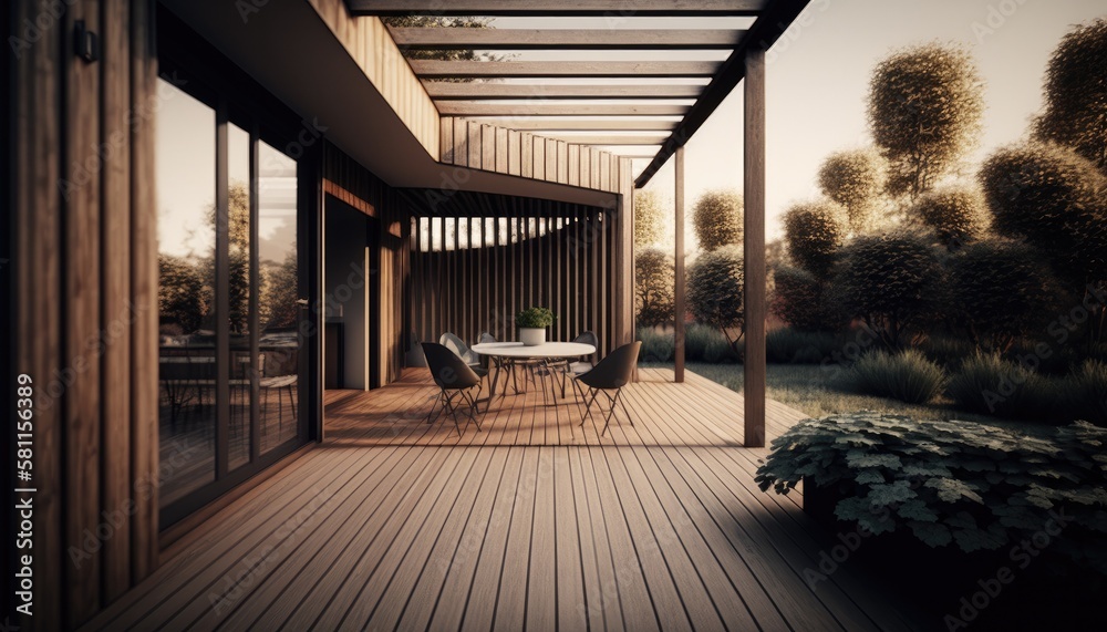 Fototapeta premium Modern wooden terrace close to nature