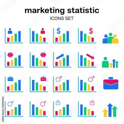 business marketing infographic data analysis colorful icon collection set bundle design chart bar percentage