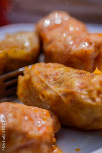 Vertical close-up shot of cabbage rolls with beef, traditional Romanian food