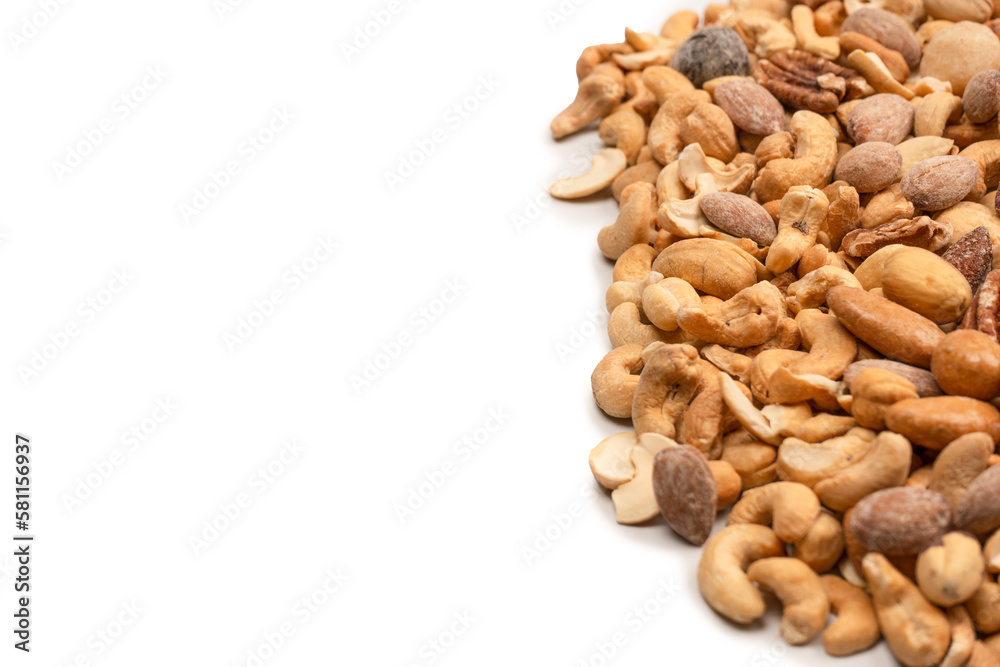 A group of almonds, pistachios, walnuts, macadamia, cashews. A group of almonds, pistachios, walnuts, macadamia, cashews.