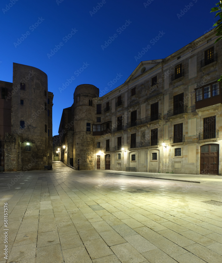 Roman Gate during the dawn, This is the oldest part of the town Barcelona Catalonia Spain,
