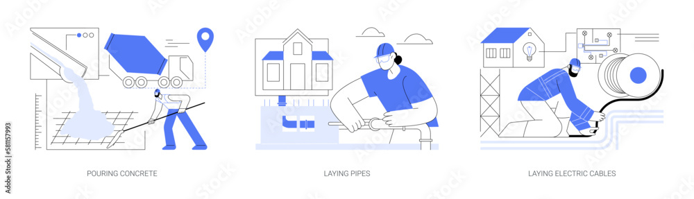 Residential building utilities installation abstract concept vector illustrations.