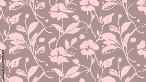 Pink and gray flowers and plants interlaced background