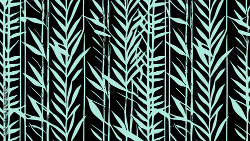 Green bamboo leaves interspersed with black background