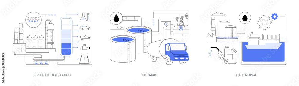 Oil refinery abstract concept vector illustrations. Oil refinery abstract concept vector illustrations.