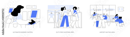 Airport environment abstract concept vector illustrations.