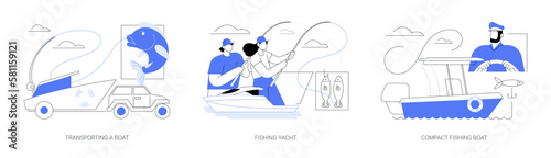 Fishing boat abstract concept vector illustrations.