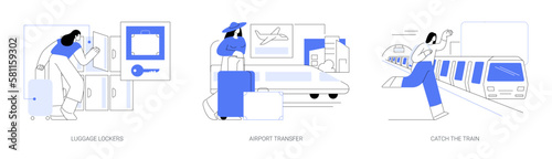 Travelling by train abstract concept vector illustrations.