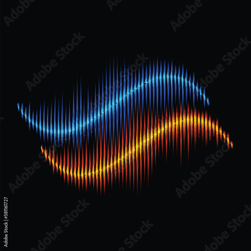 Blue and orange stereo sound or music waveform
