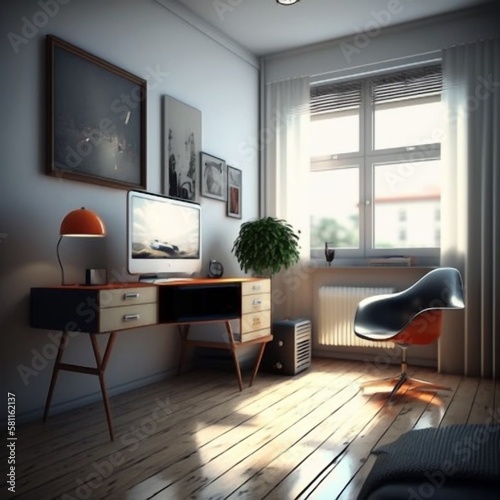 modern room interior with computer