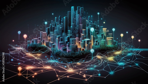 Smart city and abstract line and dot connect  Generative AI