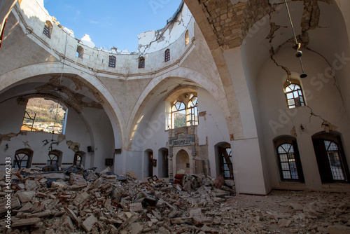 Kahramanmaras earthquake, Hatay, collapsed house and street, general view Hatay center. photo