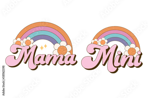 mama mini mothers day retro sublimation vector design for t-shirts, tote bags, cards, frame artwork, phone cases, bags, mugs, stickers, tumblers, print, etc.
 photo
