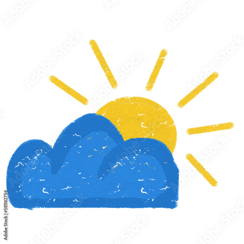 Cloud And Sun Shining Bright Vector Design Transparent Bacground with Crayon Texture