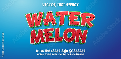 fresh summer watermelon texture 3d editable text effect and blue sea background
