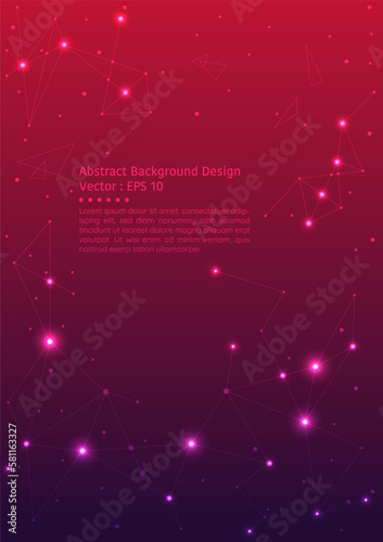 Abstract background design, illustrated vector of connected dots and line on gradient background, theme of constellation star lines, magenta and purple color tone