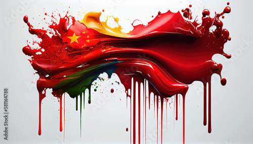 Liquid Paint Colors of China Flag Dripping and Explosion Abstract Art on White Background Generative AI