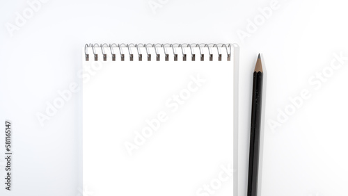 Blank office Notebook or Planner on white desk with black pencil top view with copy space, flat lay © Garmon
