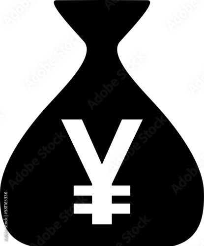 Money Sack or Bag with Chinese Yuan or Japanese Yen Currency Sign Symbol Icon. Vector Image.