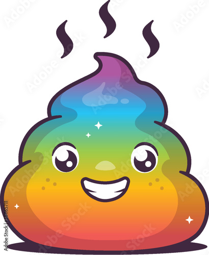 Funny rainbow poop emoticon mascot cartoon character vector illustration isolated on white
