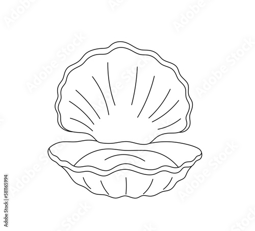 Vector isolated one single beautiful oyster open shell piles colorless black and white contour line easy drawing