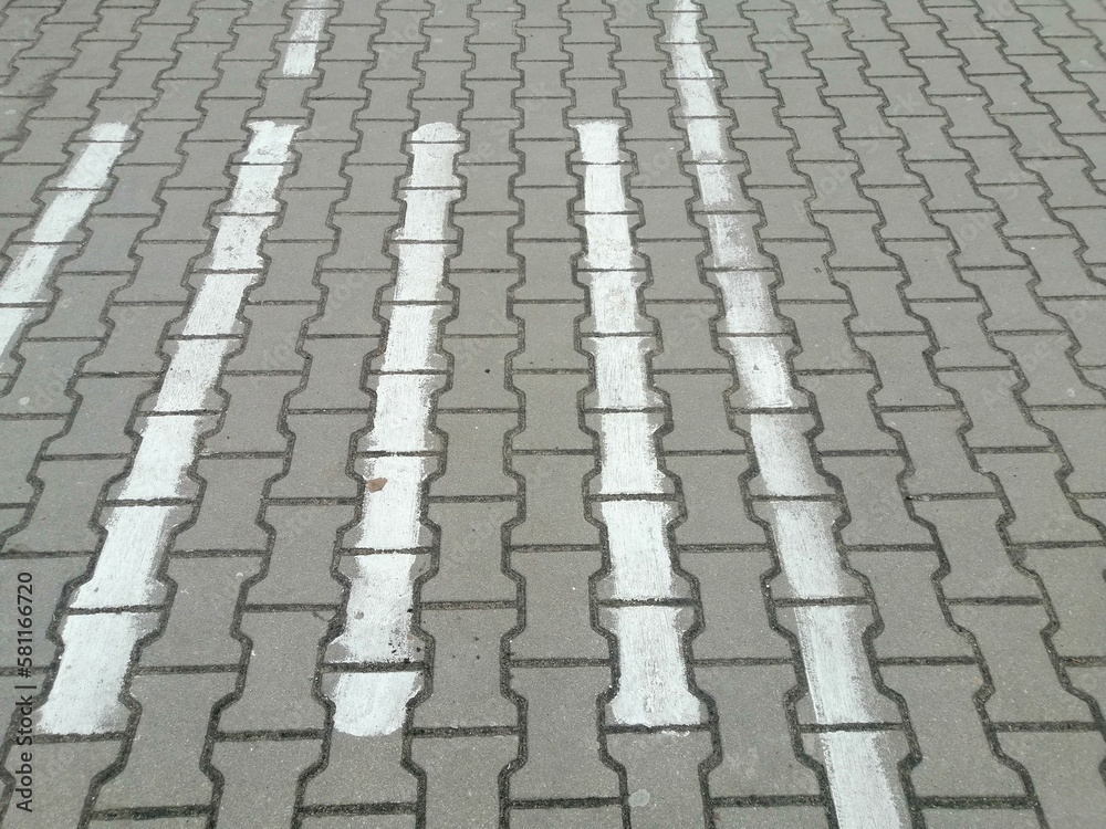 Fototapeta premium Closeup shot of white lines on a stone pavement outdoors