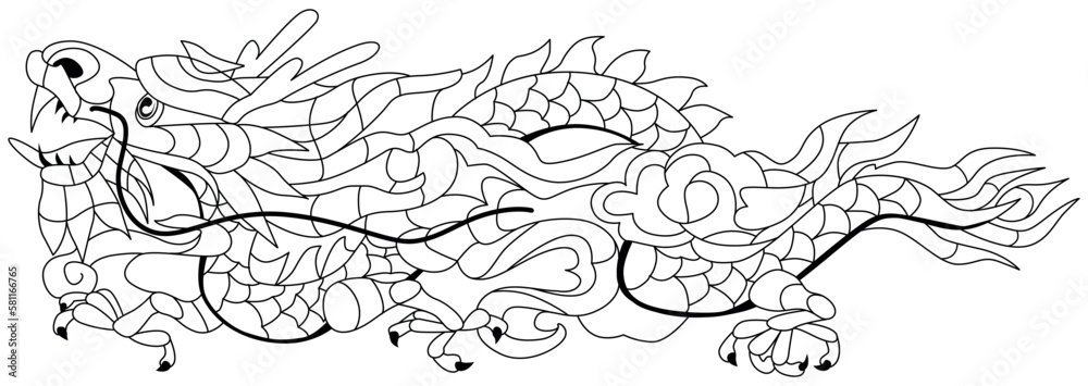 Zentangle dragon. Hand drawn decorative vector illustration for coloring
