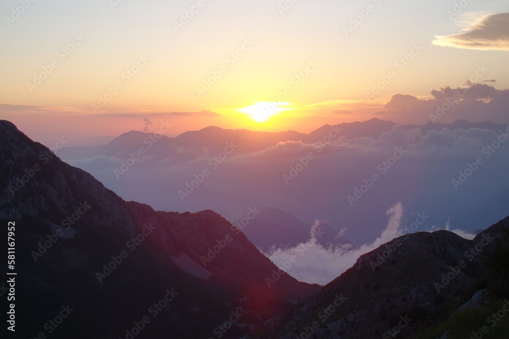 Lovcen Montenegro, sunset above the clouds