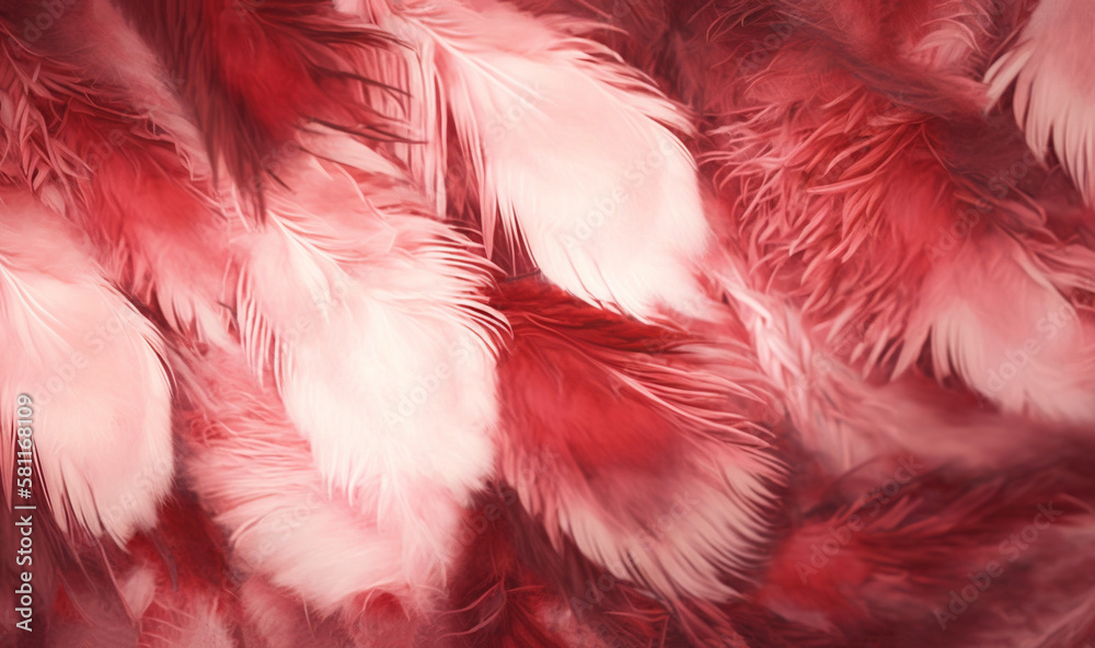  a close up of a red and white feather pattern on a wallpaper background with red and white feathers on the back of the wall.  generative ai