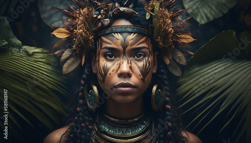 Beautiful Woman of the Amazon, Power and Beauty of the Indigenous Culture of the Amazon photo